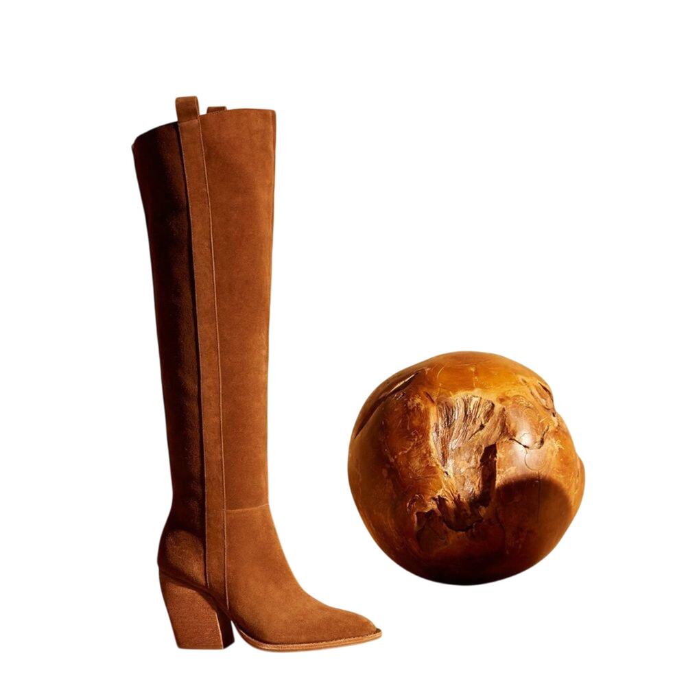 GIANNI BINI BHANNKS SUEDE OVER-THE-KNEESTACK HEEL Brown Western BOOTS Size 5 - Picture 1 of 7